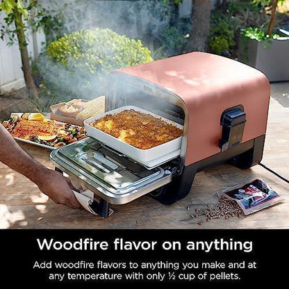 Ninja OO101 Woodfire 8-in-1 Outdoor Oven, Pizza Oven, 700°F,BBQ Smoker,Portable, Electric,Terracotta Red with XSKOPPL Pizza Peel + XSKOCVR Cover + XSKOP2R Woodfire Pellets+XSKUNSTAND Outdoor Stand - CookCave