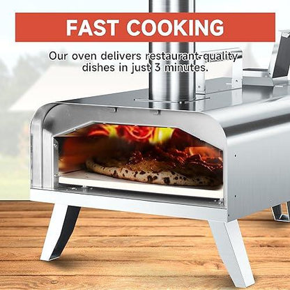 GYBER Henson Outdoor Pizza Oven Portable 12" Stainless Steel Backyard Grill Wood Pellet and Charcoal Fired Pizza Maker for Outdoor Garden or Camping Cooking with Pizza Stone, Foldable Legs - CookCave