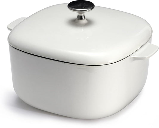 Urooloo Enameled Cast Iron Dutch Oven Pot with Lid, Golden Ratio Square, Cast Solid Stainless Steel Knob (White) - CookCave