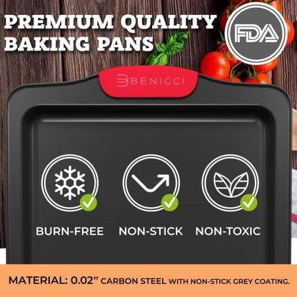 Premium Non-Stick Baking Pans Set of 4 - Includes Baking Sheet, 12 Cup Muffin Tin, Square Pan and Round Cake Pan - BPA Free, Heavy Duty, made w/Carbon Steel - Complete Bakeware Set for Your Kitchen - CookCave