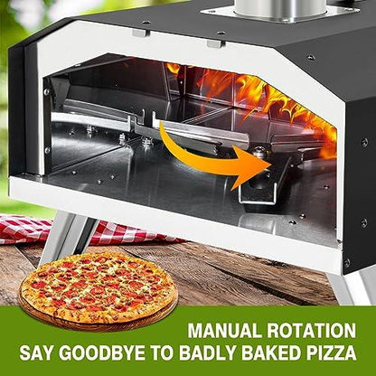 Nichro Outdoor Pizza Oven, 12 Inch Wood Fired Pizza Ovens with Rotating Stone, Pizza Ovens for Outside, Portable Wood Pellet Burning Pizza Oven with Carry Bag for Outside Backyard Camping - CookCave