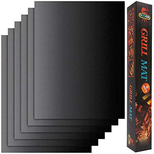 LOOCH Grill Mat Set of 6 - Non-Stick BBQ Outdoor Grill & Baking Mats - Reusable and Easy to Clean - Works on Gas, Charcoal, Electric Grill and More - 15.75 x 13 Inch - CookCave