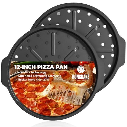 HONGBAKE 2 Pack Pizza Pan with Holes 12 Inch, Nonstick Pizza Tray for Oven with Widen Handles, Hot Air Pizza Crisper Tin, Round Baking Sheet for Frozen & Homemade Pizza, Grey - CookCave