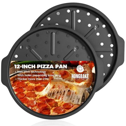 HONGBAKE 2 Pack Pizza Pan with Holes 12 Inch, Nonstick Pizza Tray for Oven with Widen Handles, Hot Air Pizza Crisper Tin, Round Baking Sheet for Frozen & Homemade Pizza, Grey - CookCave