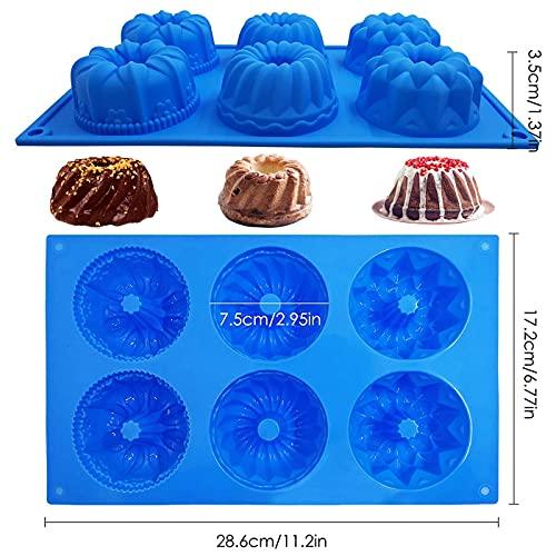 SAGOOITS 2 Packs Silicone Mini Fluted Cake Pans, Doughnut Maker Silicone Baking Tray Cupcake Muffin Molds, Mini Tube Cake Baking Pan (Pink, Blue) - CookCave