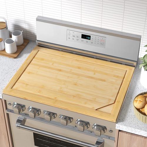 Noodle Board Stove Cover, Stove Top Cutting Board, 30"L x 22"W x 0.75"Th Charcuterie Boards, Large Cutting Board With Juice Grooves and Handles- Natural Color - CookCave