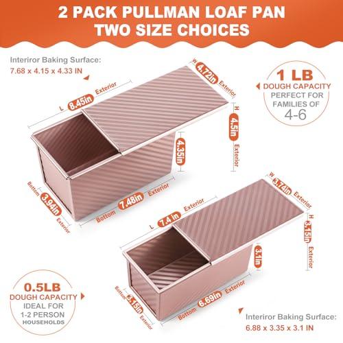 Pavsrmy 2 Pack Pullman Loaf Pan with Lid, Premium Non-Stick Sandwich Bread Loaf Pan with Lid, 1 lb/0.5 lb Dough Capacity, Carbon Steel Corrugated Bread Toast Box Mold with Cover for Baking, Bakeware - CookCave