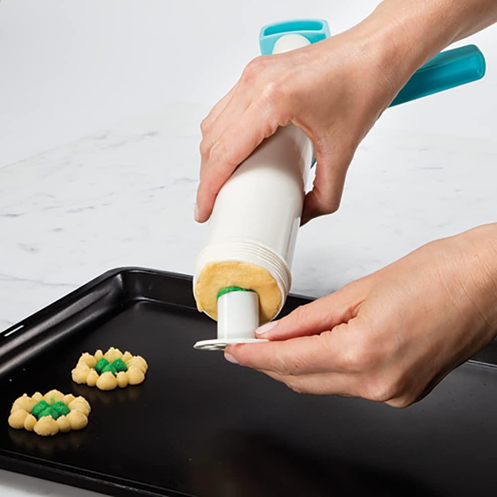 Hutzler Easy Action Cookie Press and Food Decorator, one size, White/Turquoise - CookCave