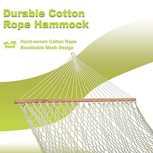 Lazy Daze Hammocks 13FT Double Rope Hammocks, Hand Woven Cotton Hammock with Spreader Bar for Outdoor, Indoor, Patio Yard, Poolside for Two Person, Max 450 Lbs, Natural, 130 x 60 inches - CookCave