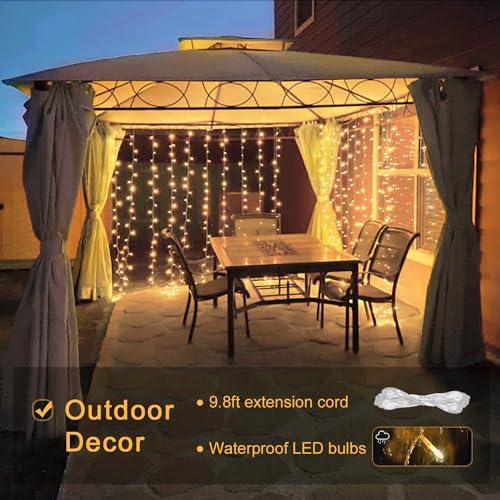 JMEXSUSS 600 LED Christmas Curtain Lights Outdoor, 9.5x19.6ft Christmas String Lights Plug in with Remote, 8 Modes Wall Hanging Lights for Bedroom Party Backdrop Wedding Christmas Decor, Warm White - CookCave