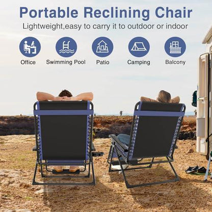 Slendor Zero Gravity Chairs Oversized,XL Zero Gravity Lounge Chair,29in Folding Outdoor Patio Recliner, Anti Gravity Chair for Lawn Backyard Office w/Headrest, Cup Holder, Support 300lbs, Black/Blue - CookCave
