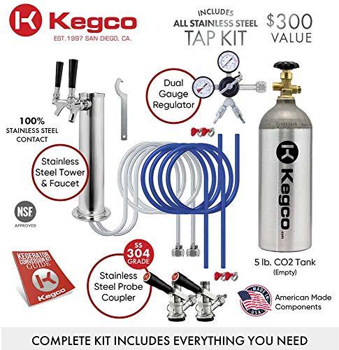 Kegco Keg Dispenser, Two Faucet, Stainless Steel - CookCave