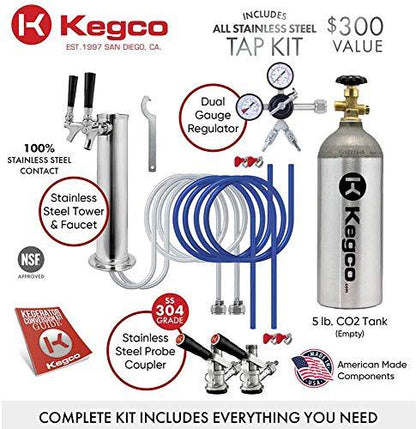 Kegco Keg Dispenser, Two Faucet, Stainless Steel - CookCave