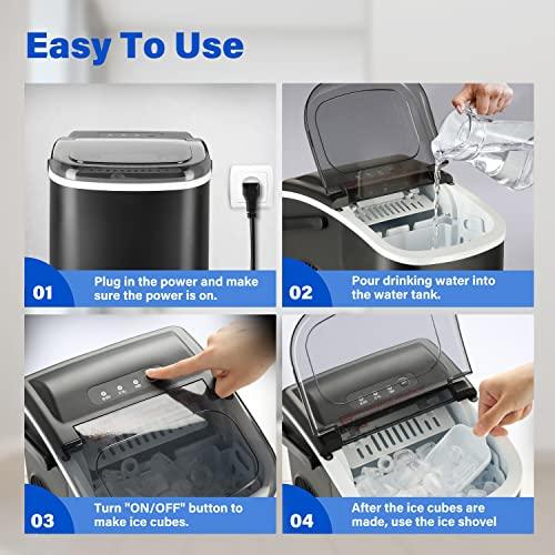 YSSOA Portable Ice Maker for Countertop, 9 Ice Cubes Ready in 6 Mins, 26lbs Ice/24Hrs, with Self-Cleaning Feature, Ice Spoon and Basket, for Home Kitchen Office Camper RV, Black - CookCave