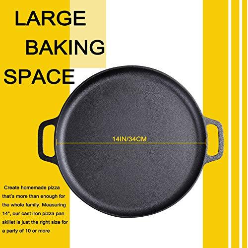 Max K 14-Inch Pizza Pan with Handles - Preseasoned Cast Iron Cooking Pan for Baking, Roasting, Frying - Black - CookCave