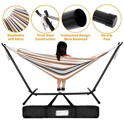 SUPER DEAL Portable Hammock with 9FT Space Saving Steel Stand Set, 620lb Capacity Double Brazilian Style 2 Person Hammock Bed with Carrying Case for Camping Garden Backyard Patio Indoor Outdoor - CookCave