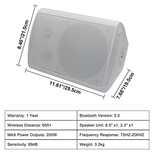 Herdio 800W 6.5 Inch Outdoor Speakers Bluetooth Waterproof Wired with Superior Amplifier, Wall Mounted Sound System, Enhanced Bass & Durable, Mountable Swivel Brackets, for Patio Home (2 Pairs, White) - CookCave