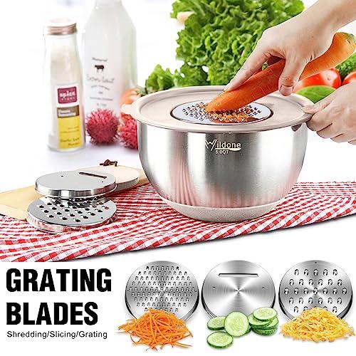 27-Piece Stainless Steel Nesting Mixing Bowl Set with Lids, Graters, Measurement Marks - CookCave