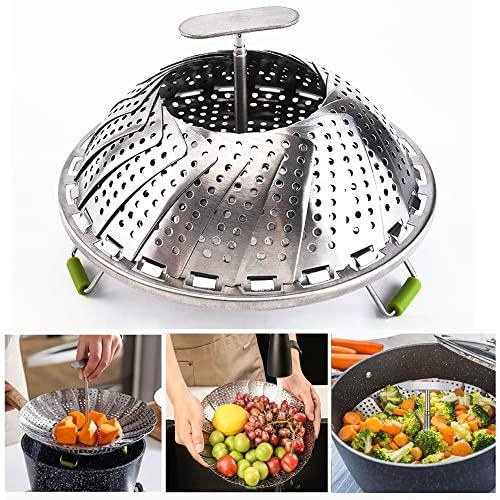 Vegetable Steamer Basket for Cooking Food Veggie Broccoli Meat Steamer Pot Cooker Expandable Steel Steamer (5.5"-9") - CookCave