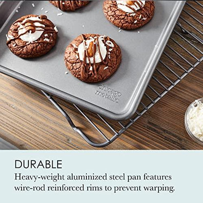 Chicago Metallic Commercial II Non-Stick Small Cookie/Baking Sheet. Perfect for making jelly rolls, cookies, pastries, one-pan meals, and more,12.25 by 8.75, Gray - CookCave