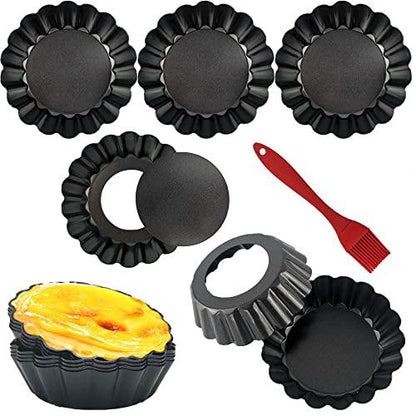 DATANYA 12Pack Mini Tart Pans Removable Botttom 3 Inch Egg Tart Molds, Round Nonstick Carbon Steel Fluted Quiche Tart Pan for Pies, Quiches, Tartlets, Tart Shells, Cupcakes, Dessert Baking - CookCave