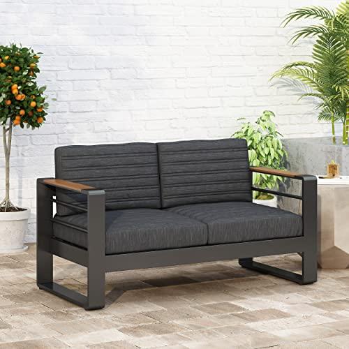 Christopher Knight Home Giovanna Outdoor LOVESEAT, Dark Gray + Natural + Black Anodize - CookCave