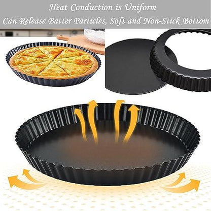 Xstronq Tart Pans 9 Inch with Removable Bottom Fluted Pie Tart Pans, Round Non-Stick Pan Quiche Pan, for Baking Pizza Mousse Cakes, Christmas Dessert (9inch/Round) - CookCave