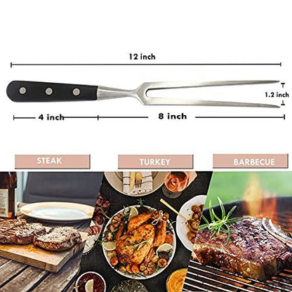 VOJACO Carving Fork, Meat Fork, 12 Inch Cooking Fork, Heavy Duty Stainless Steel BBQ Fork, Long Metal Chef Pro Kitchen Forks for Barbecue, Serving, Cooking, Grilling, Roasting - CookCave