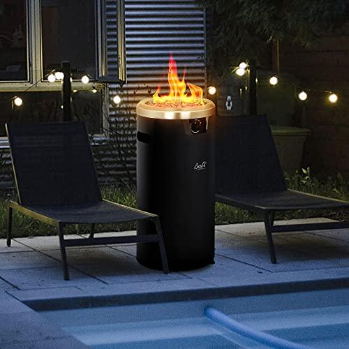 BALI OUTDOORS 15 inch Round Gas Fire Pit, Patio Fireplace, Propane Fire Column with Blue Fire Glass for Outdoor Backyard Garden - CookCave