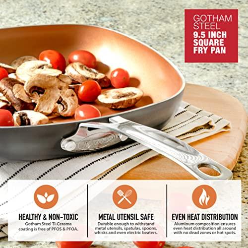 GOTHAM STEEL Diamond Nonstick Frying Pan Set, 8.5” and 9.5” Ceramic Cookware Fry Pan Set, Ultra Nonstick Copper & Diamond Infused Skillets with Stay Cool Handles, 100% PFOA Free, Dishwasher Safe - CookCave