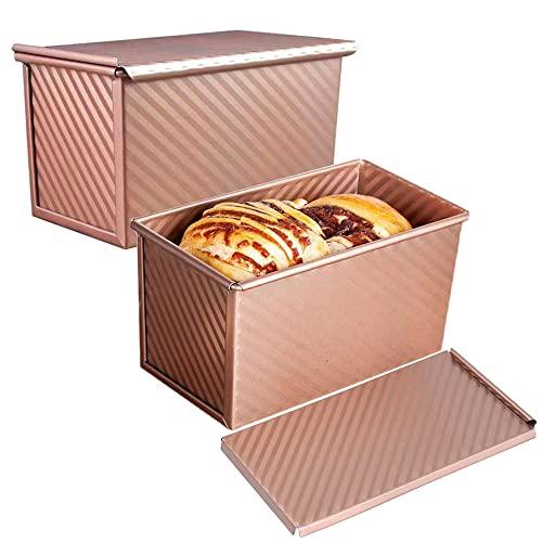 EGEN Bread Pan Loaf Pan for Baking with Lid, Non-Stick Carbon Steel Baking Bread Toast Mold Loaf Baking Pan Set (Golden-2Pcs) - CookCave