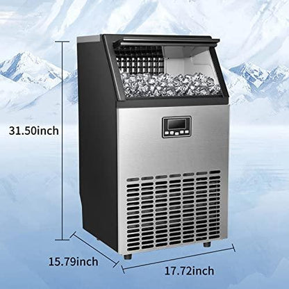 Xbeauty Commercial Ice Maker, Self-Cleaning ice Machine 100LBS/24H, Stainless Steel Freestanding Ice Maker Machine with 33LBS Bin,Include Scoop - CookCave