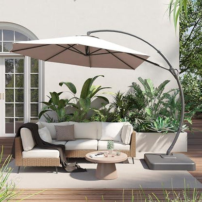 LAUSAINT HOME Outdoor Patio Umbrellas, 11FT Outdoor Umbrella with Base Included, Upgraded Curvy Aluminum Offset Cantilever Umbrella with 360° Rotation Design for Garden, Pool, Backyard, Market, Deck (Beige) - CookCave