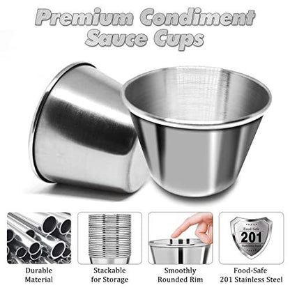 DJZZ 50 Pcs Metal Sauce Cups 2.5oz Ramekins, Stainless Steel Dipping Sauce Cups Metal Condiment Container Reusable Round Butter Dressing Sauce Cups Restaurant Small Bowls - CookCave