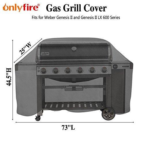 Onlyfire BBQ Grill Cover, 600D Waterproof Cover Replacement for Weber Genesis II and Genesis II 600 Series, Nexgrill, Brinkmann Gas Gill and More, 73" L x 25" W x 44.5" H - CookCave
