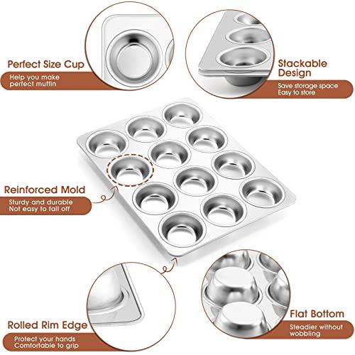 P&P CHEF Muffin Pan Cupcake Baking Pan Set of 2, 12 Cups Muffin Tin Tray, Stainless Steel Muffin Pans for Baking Mini Cake Muffin Tart Quiche, Oven & Dishwasher Safe, Non-toxic & Heavy-duty - CookCave