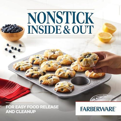 Farberware Nonstick Bakeware 12-Cup Muffin Tin / Nonstick 12-Cup Cupcake Tin - 12 Cup, Gray - CookCave
