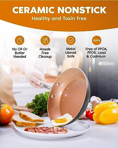 Gotham Steel Non Stick Frying Pan, 12.5” Ceramic Frying Pan Nonstick, Long Lasting Nonstick Cooking Pan with Helper Handle / Stay Cool Handle, Ultra-Durable, Dishwasher / Oven Safe, 100% Non Toxic - CookCave
