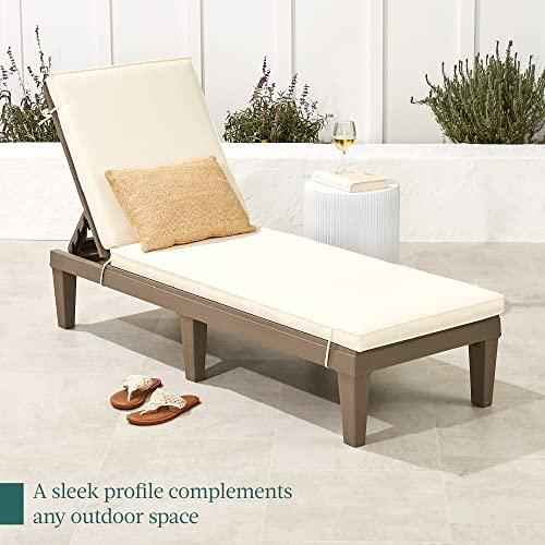 Best Choice Products Outdoor Lounge Chair, Resin Patio Chaise Lounger for Poolside, Backyard, Porch w/Seat Cushion, Adjustable Backrest, 5 Positions, 330lb Capacity - Brown/Ivory - CookCave