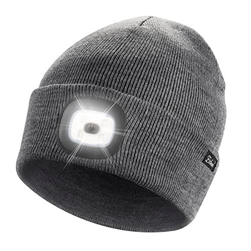 Etsfmoa Unisex Beanie with The Light Gifts for Men Dad Father USB Rechargeable Caps Grey - CookCave