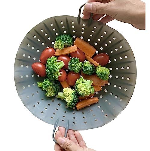 cozymomdeco Silicone Steamer Basket 10” Size, Silicone Steamer Insert for Pot Flexible Design, Gray - CookCave