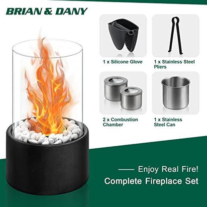BRIAN & DANY Tabletop Fire Pit, Table Top Firepit Indoor & Outdoor, Tabletop Fireplace with 2 Combustion Chambers, Ethanol Fire Pit Bowl with Fire Killer and Pebbles - CookCave