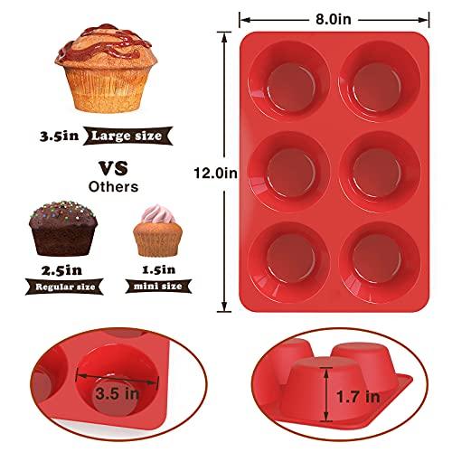 SILIVO Silicone Jumbo Muffin Pans Nonstick 6 Cup(2 Pack) - 3.5 inch Large Cupcake Pan - Silicone Baking Molds for Homemade Muffins and Cupcakes - 6 Cup Muffin Tin - CookCave