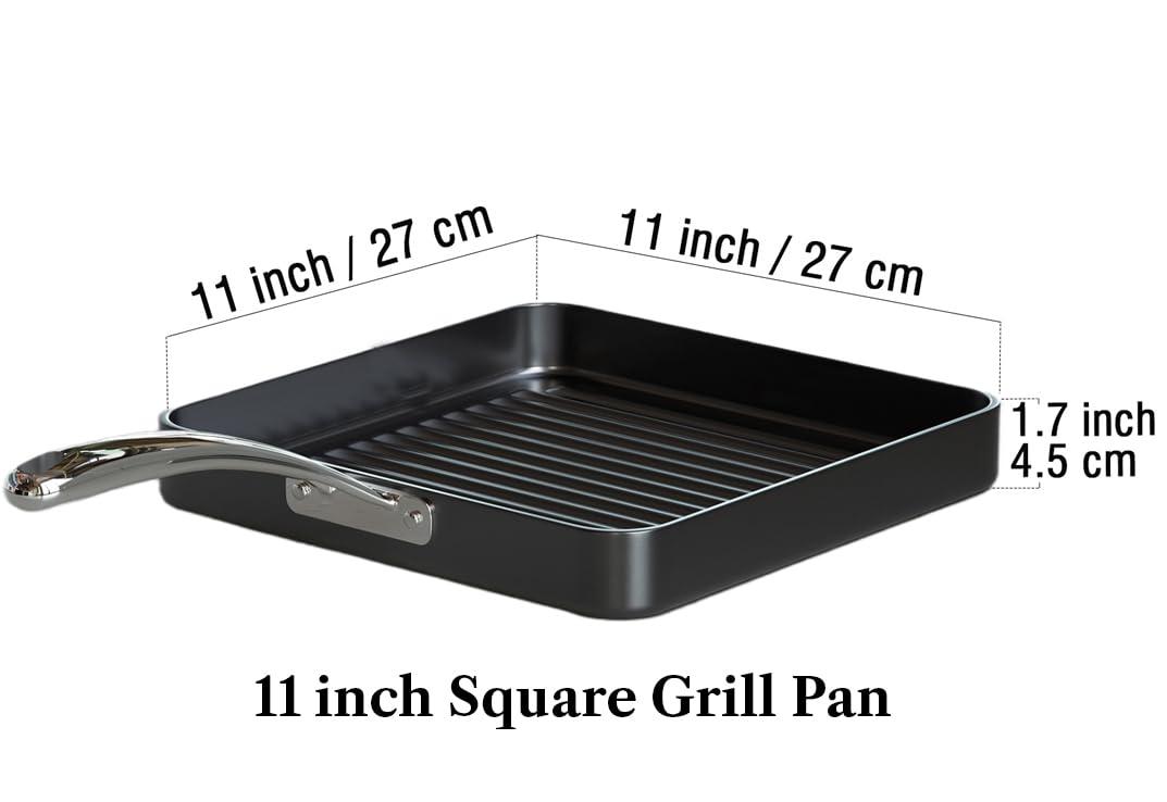 Cooks Standard Nonstick Square Grill Pan 11 x 11-Inch, Hard Anodized Grilling Skillet Pan Cookware for Camping, Home Use - CookCave