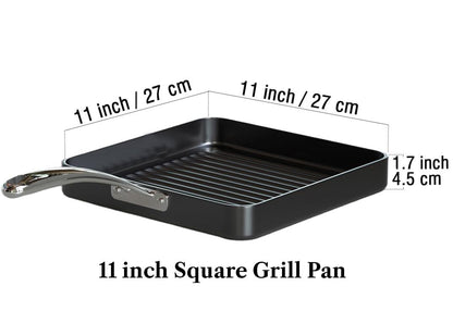 Cooks Standard Nonstick Square Grill Pan 11 x 11-Inch, Hard Anodized Grilling Skillet Pan Cookware for Camping, Home Use - CookCave