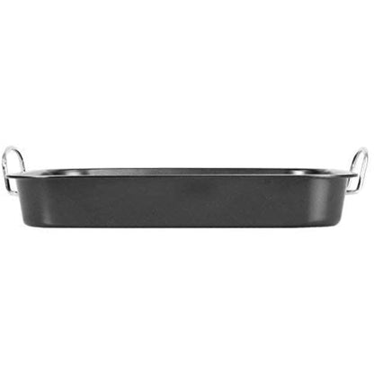 Deluxe Non Stick Roaster Pan/Turkey Roasting Pan with Rack and Handles, Excellent Broiler Pan for Turkeys, Hams and Chickens 14.5" x 11.5", Black - CookCave