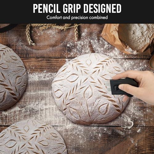 MEKER Bread Lame, Extractable Magnetic Dough Scoring Tool for Sourdough Bread Baking & Making, Includes Scoring Patterns Booklet and 10 Razor Blades, Black - CookCave