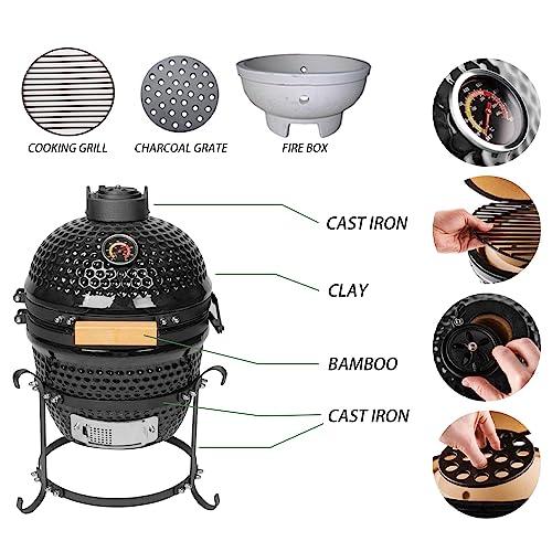 AUPLEX 13" Kamado, Ceramic BBQ Charcoal Grill, Mini Portable Clay Smoker Oven Barbecue Grill for Backyard, Balcony - CookCave