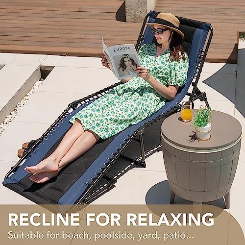 Devoko 4-Fold Padded Portable Folding Outdoor Chaise Lounge Heavy Duty Reclining Chair with Pillow & Side Pocket for Patio, Beach, Pool, Camping, Sunbathing (Blue) - CookCave