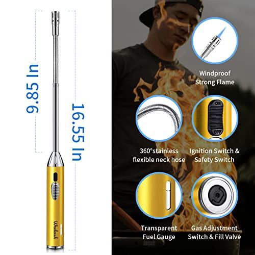 Butane Lighter Torch Long Lighter Adjustable Fire Jet Torch Windproof Refillable Flexible Long Lighter with Visual Fuel Window for Grill BBQS Camping Fireplace 16.55 Inc(Butane Gas Not Included) - CookCave